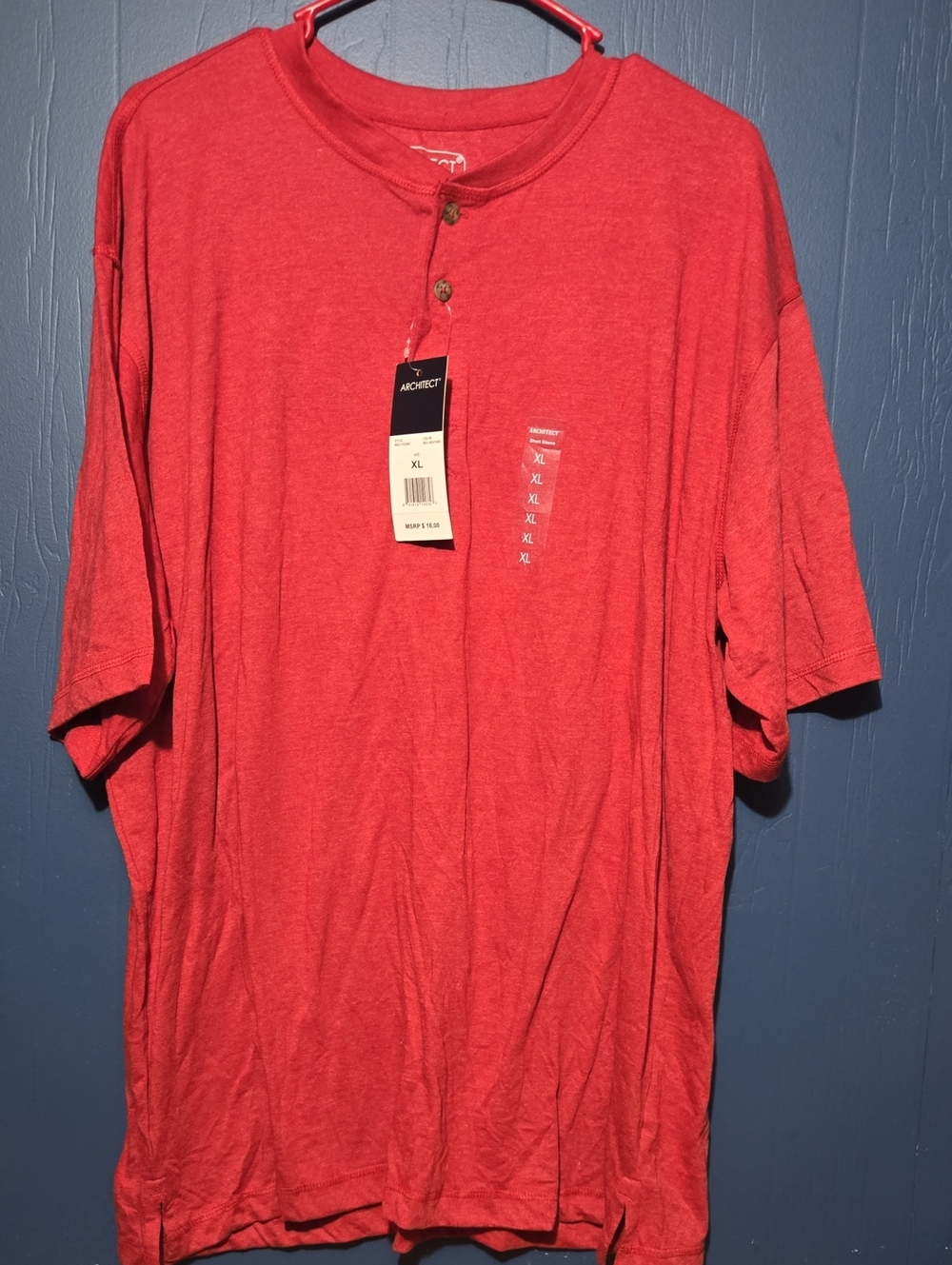 Architect Men's Red Short Sleeve Henley Tee